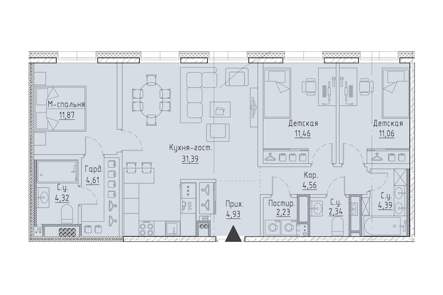 3-комнатная квартира 88.73 м², 8/9 эт., ЖК «LEGENDA Чёрная речка 41»